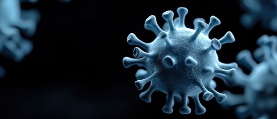 Close-up view of a virus structure, showcasing intricate details and textures