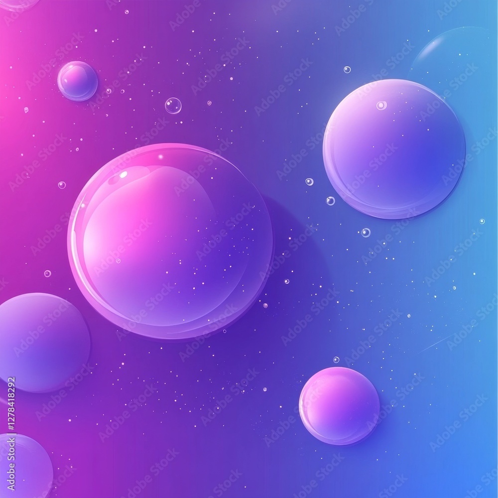Poster floating spheres in a dreamy pink and blue gradient with sparkling particles creates a serene and my