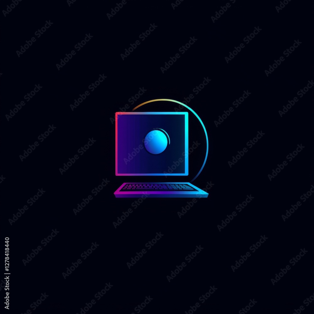 Poster Futuristic Computer Illustration with Gradient Colors: Technology, Innovation, and Design in a Dark Environment