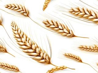 Isolated horizontal wheat ears with a clipping trail on a white background. complete depth of field. Artificial Intelligence