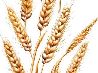 Isolated horizontal wheat ears with a clipping trail on a white background. complete depth of field. Artificial Intelligence