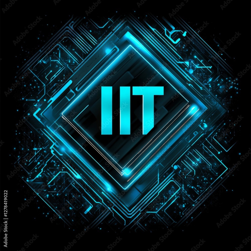 Aufkleber iit futuristic technology: glowing blue circuit board design with data stream, innovation, and digit