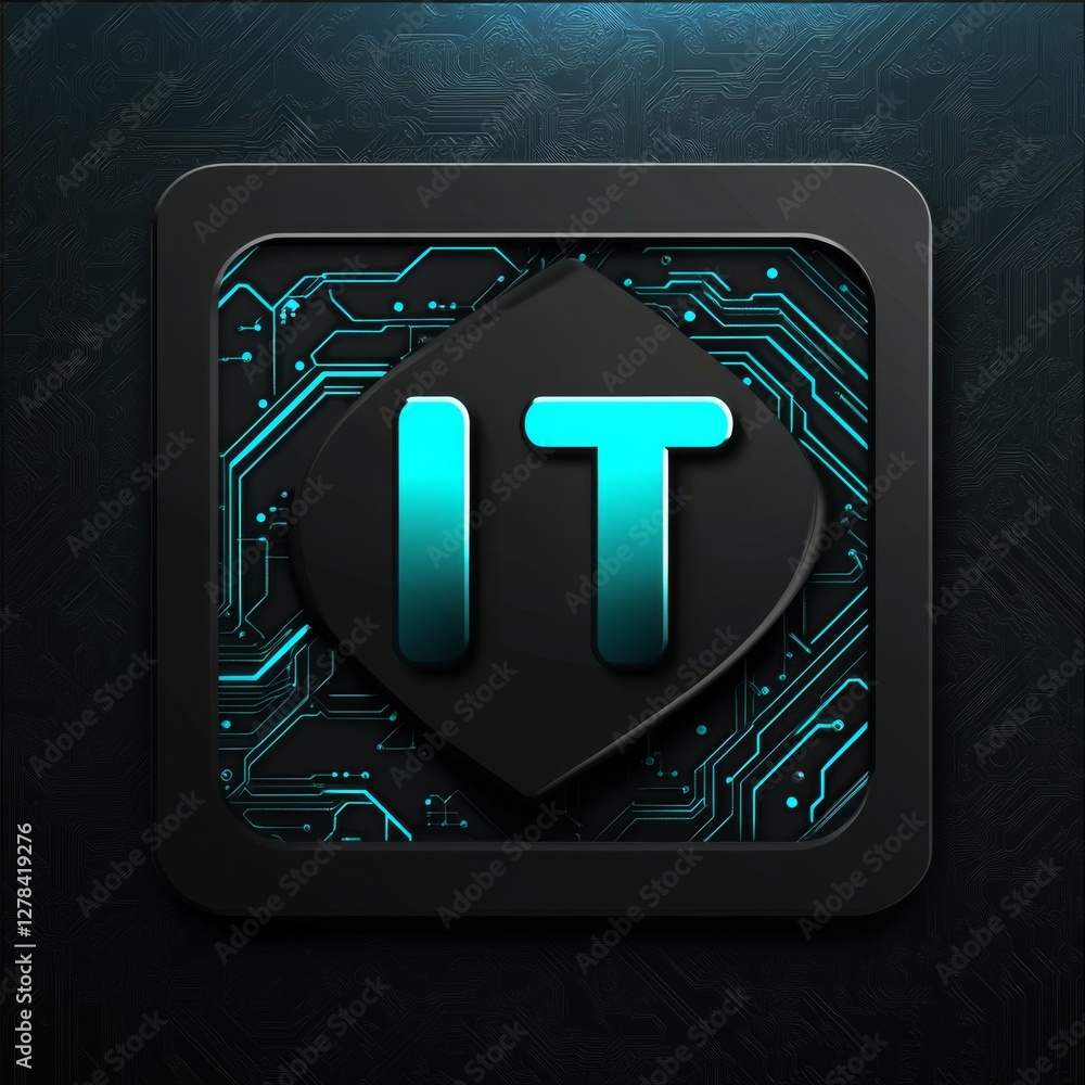 Aufkleber it logo on dark futuristic tech background with circuit board design, glowing lines, and modern aest