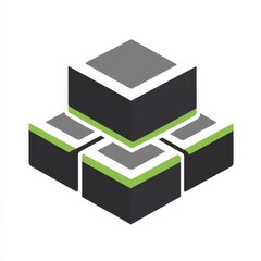 Isometric View of Stacked Cubes with Green and Gray Accents - Modern Abstract Design