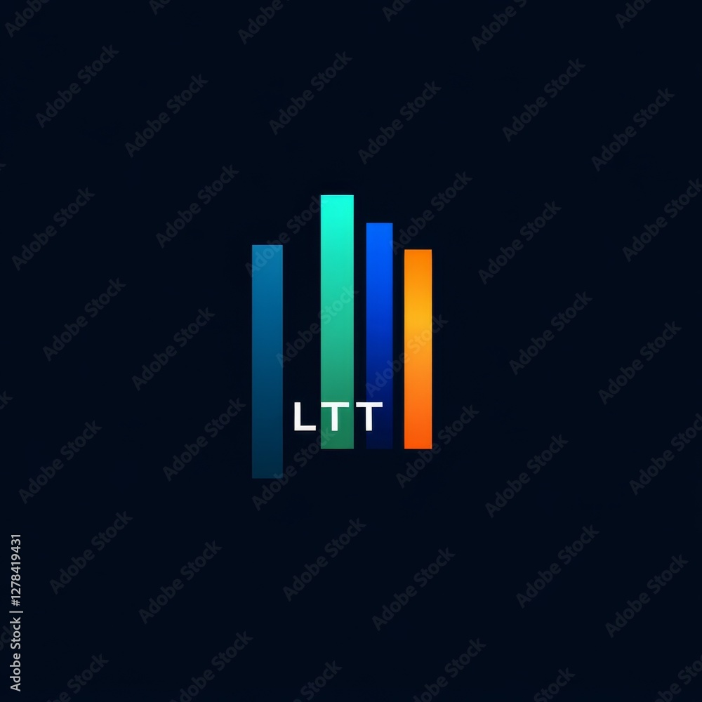 Poster LTT Logo Design with Gradient Bars: A Modern and Techy Visual Identity for a Company or Brand on a Dark Background.