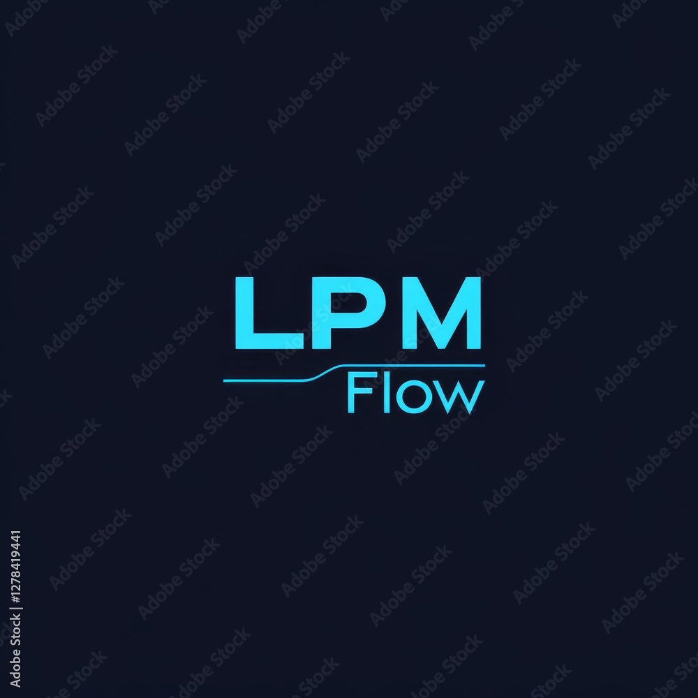 Poster LPM Flow: Modern, Minimalist Logo Design with Clean Lines and a Bold Font in Blue on a Dark Background