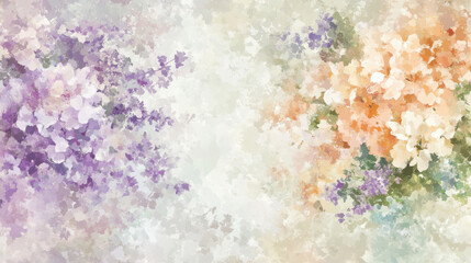 Soft watercolor florals in pastel tones, subtly scattered across a pale grayish-white background,