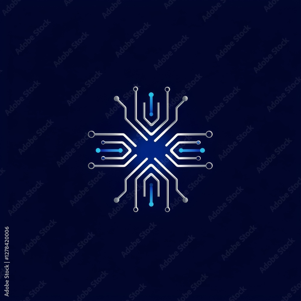 Poster modern tech circuit design: abstract network connection with blue highlights on dark background