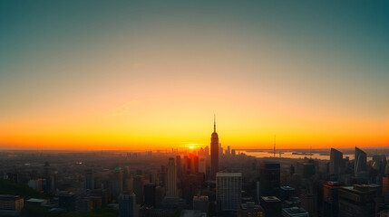 Fototapeta premium Panoramic View of a City Skyline at Golden Hour