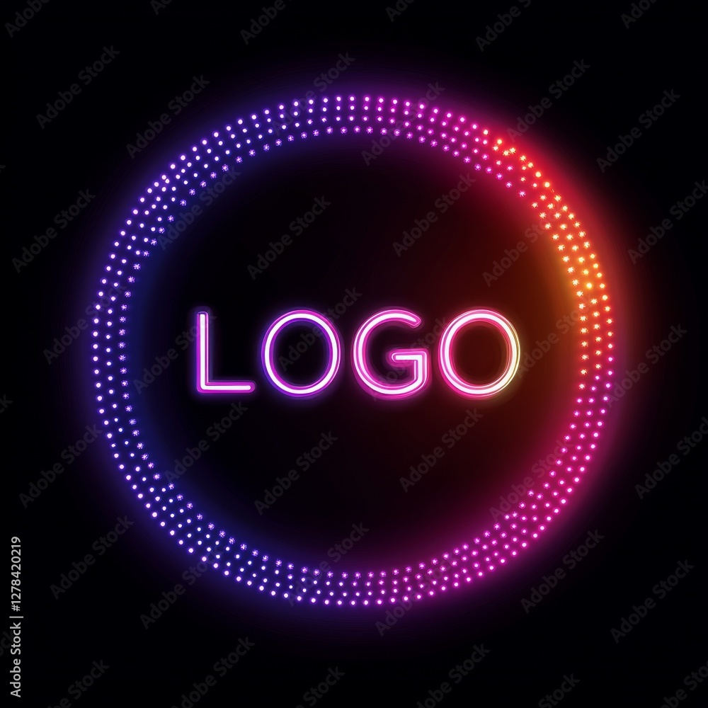 Aufkleber neon logo sign with glowing circle border and vibrant color gradient on a dark background