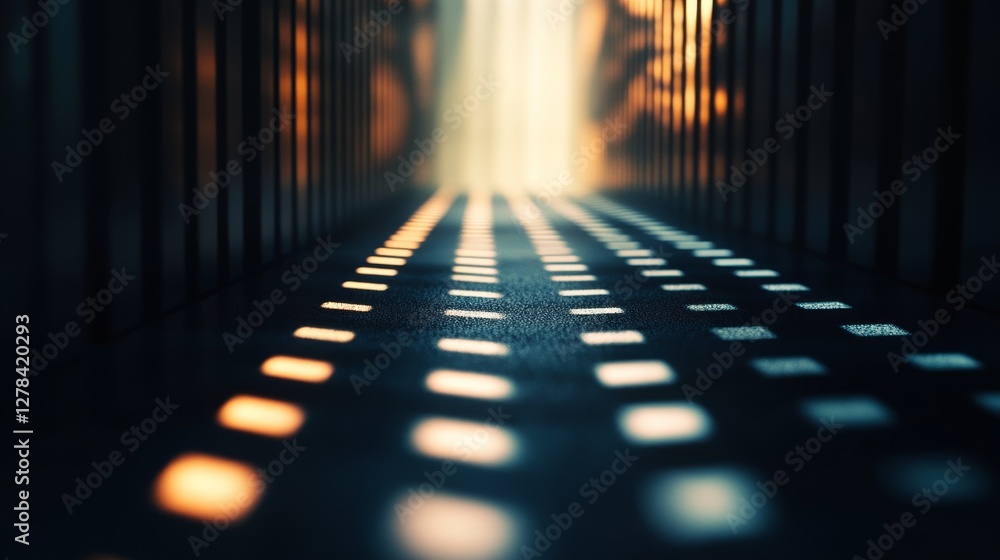 Aufkleber Rays of Light in Abstract Space: A Play of Light and Shadow Illuminating a Structured Path