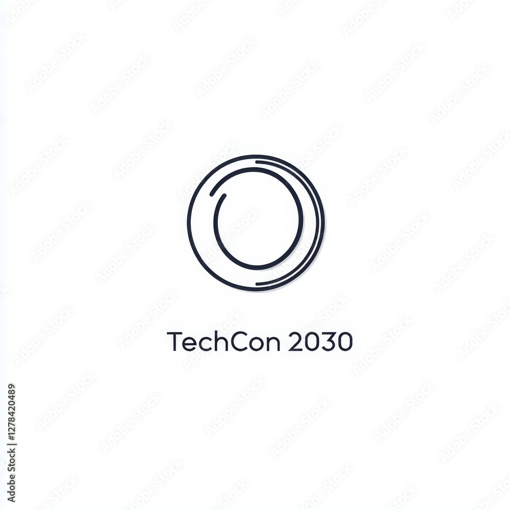 Poster techcon 2030 logo: a minimalist, modern design with concentric circles, representing innovation and 