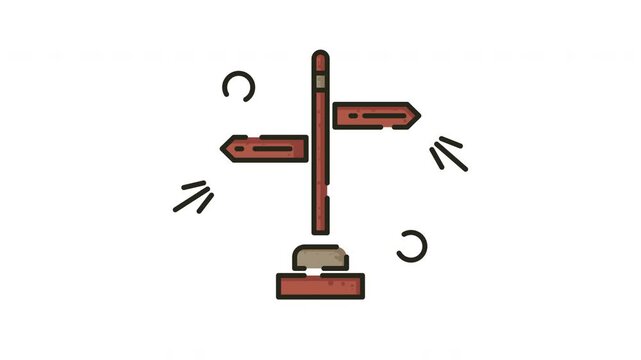 logo icon vector minimalist animation design.Red wooden signpost with two arrows.