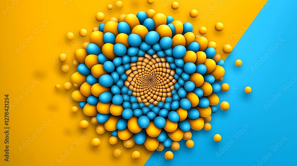 Aufkleber colorful abstract arrangement of spherical shapes in blue and yellow, creating a dynamic and vibrant