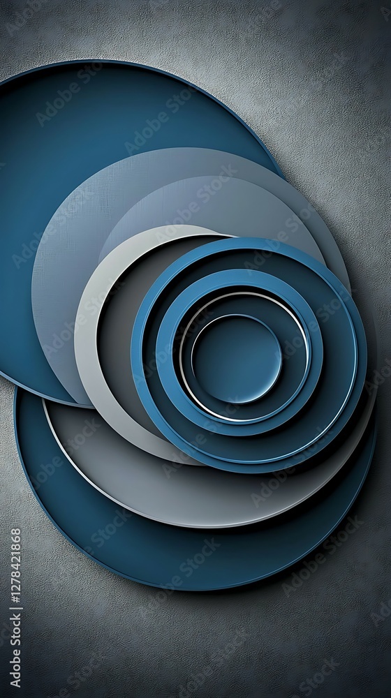 Aufkleber abstract layered design in shades of blue and gray, featuring concentric circles arranged artistical