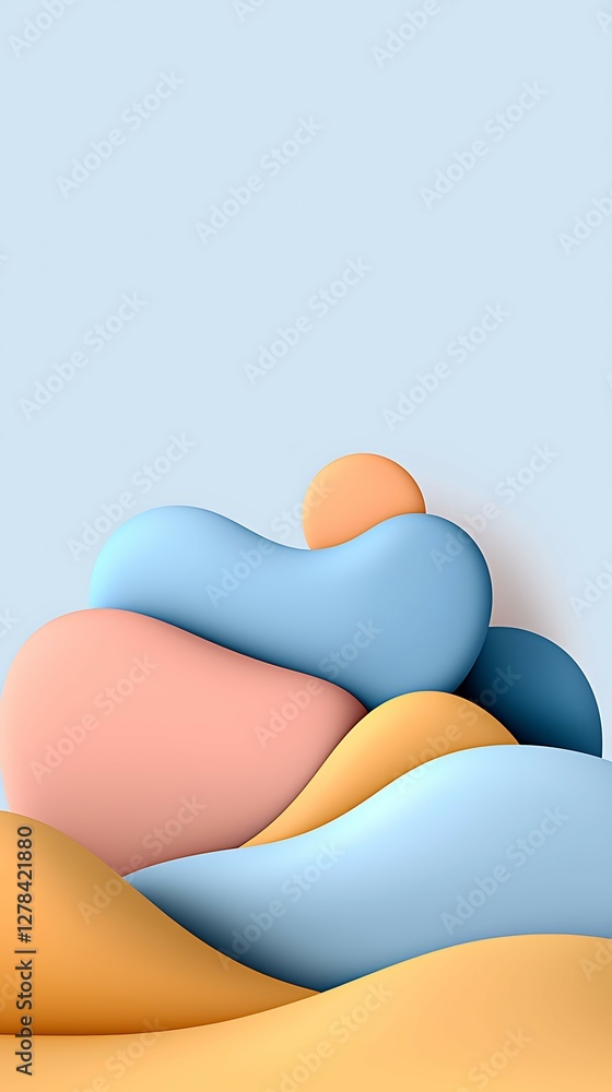Poster soft, flowing shapes in pastel colors create a serene and modern abstract background, perfect for cr