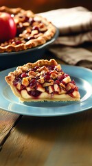 A Delectable Slice of Apple Cranberry Pie with a Crispy Crumble Topping