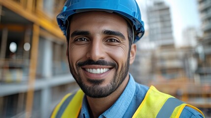 Confident construction site manager overseeing progress at a bustling site