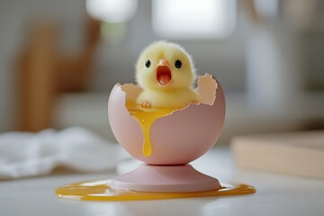 Cute chick in a pink eggshell