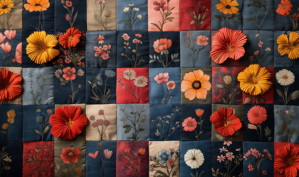 Patchwork pattern with a combination of floral motifs.