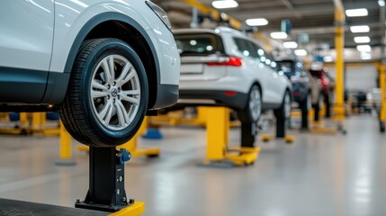 Car service center performing essential vehicle maintenance and inspection