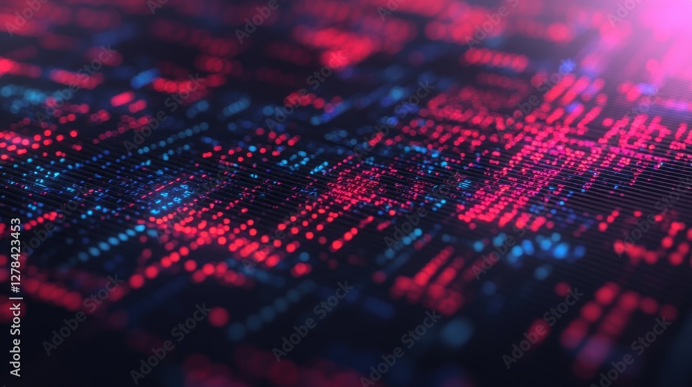 Leinwandbilder Abstract Digital Background with Colorful Luminous Dots and Lines