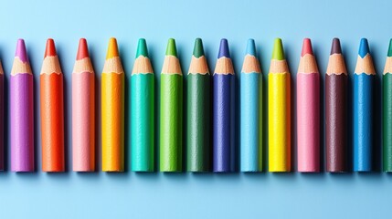 Fototapeta premium Colorful arrangement of pencils on a blue background, showcasing vibrant hues