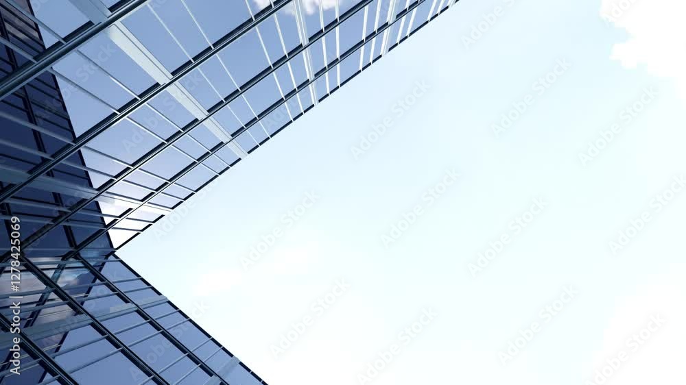 Poster 3d rendering of modern architecture, skyscraper corporate office building with glass window.