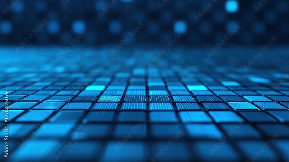 Poster Blue Mosaic Pattern Background with Glowing Tiles and Depth Effect