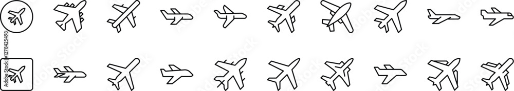 Poster plane outline web line icons collection. minimalistic linear pictogram for web and graphic design, a
