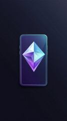 Fototapeta premium Aglowingpurpleandbluecrystaldisplayedonasmartphonescreen.