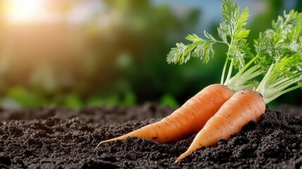 Organic carrots thrive in rich soil under warm sunlight