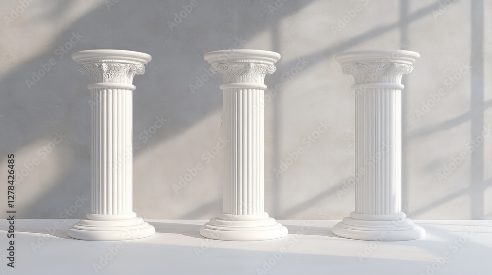 Aufkleber white marble classical column podium on neutral background. minimalist ancient shape 3d display stan