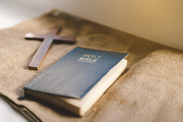 Reading the Holy Bible in home. Concept for faith, spirituality and religion. Peace, hope, dreams concept