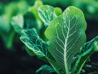 Fresh green leaves with intricate veins showcase healthy growth in agriculture