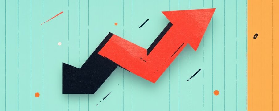 Dynamic Growth and Decline Chart Arrow with Colorful Background Design