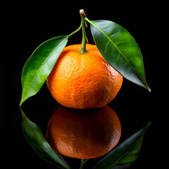 high quality realistic tangerine orange isolated on black background