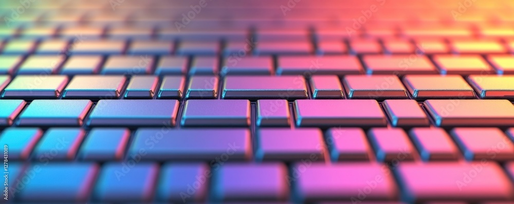 Poster Colorful Keyboard Background with Blurred Keys Creating Vivid Light