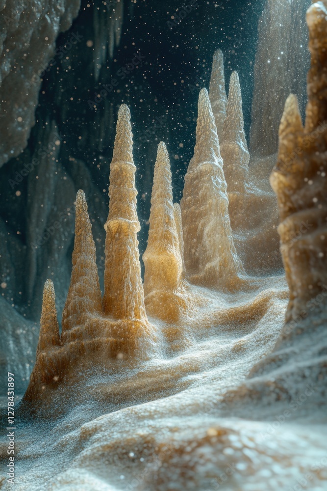 Poster a group of trees standing in fresh snow, creating a serene winter scene