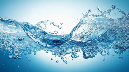 Water streams set, isolated flow motion of pure liquid. Hydration elements on blue background. Dynamic flowing transparent pouring aqua jet, drink, waterfall or river spate Realistic 3d vector clipart