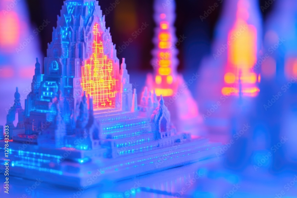 Poster A detailed view of a toy castle on a wooden table, perfect for use in children's products or theme-based designs