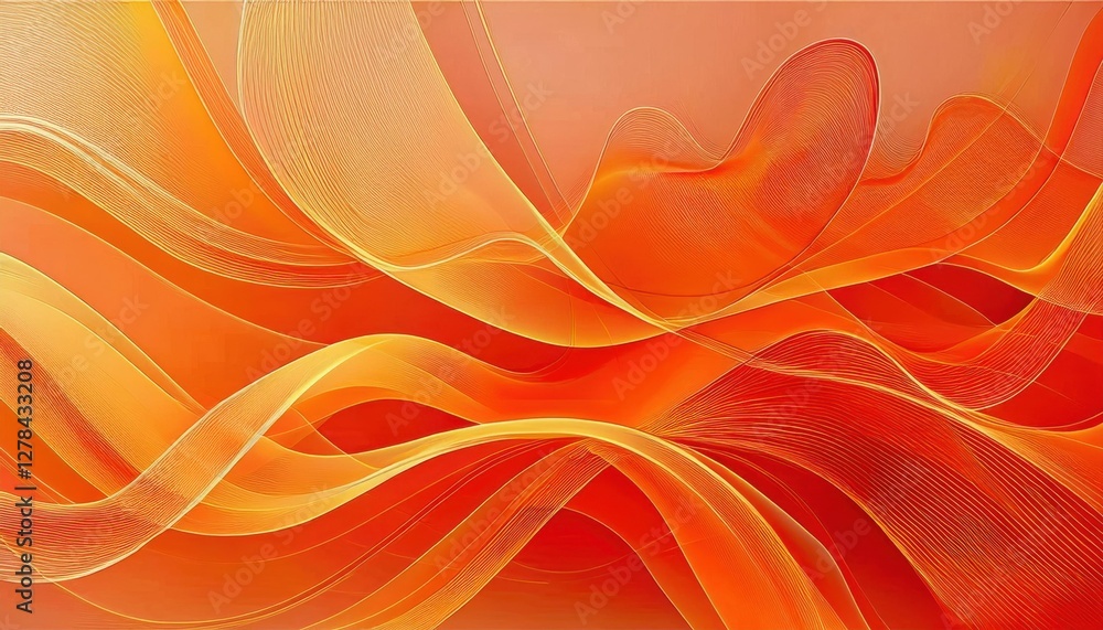 Poster abstract orange and yellow wavy lines with soft gradient background suitable for design, graphic, or modern art projects