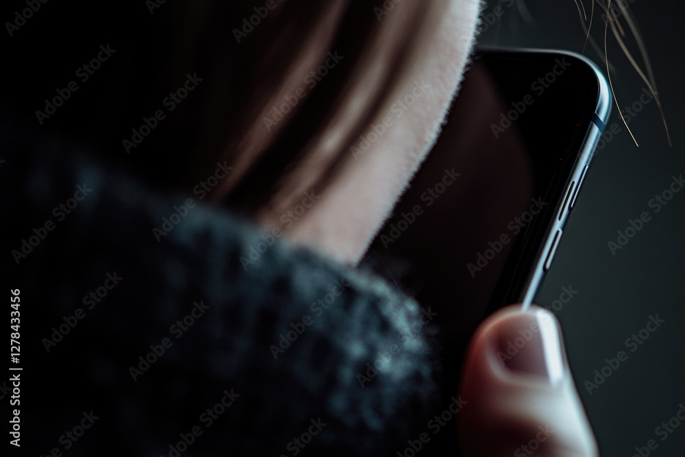 Poster close-up shot of a person holding a cell phone, focusing on the device and the user's hand
