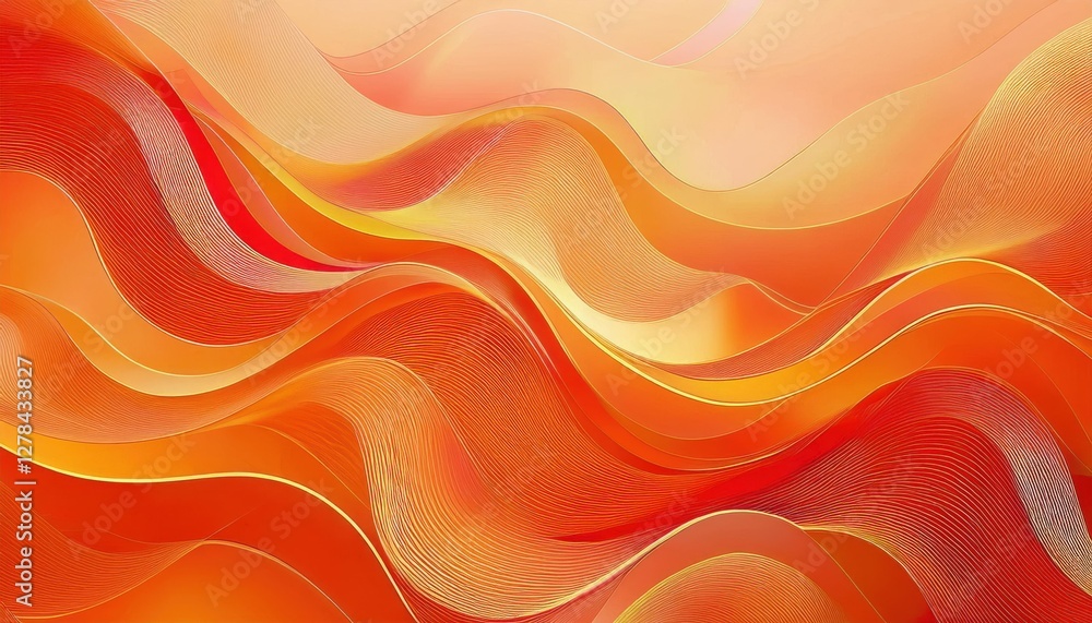 Poster abstract orange and yellow wavy lines with soft gradient background suitable for design, graphic, or