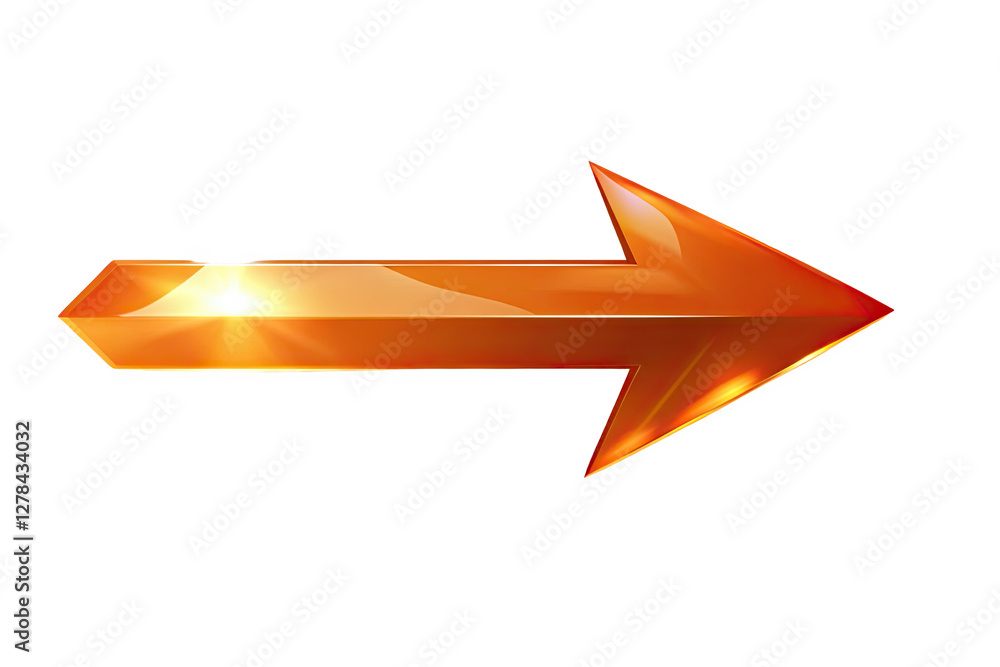 Poster shiny amber arrow pointing right on transparent background graphic element