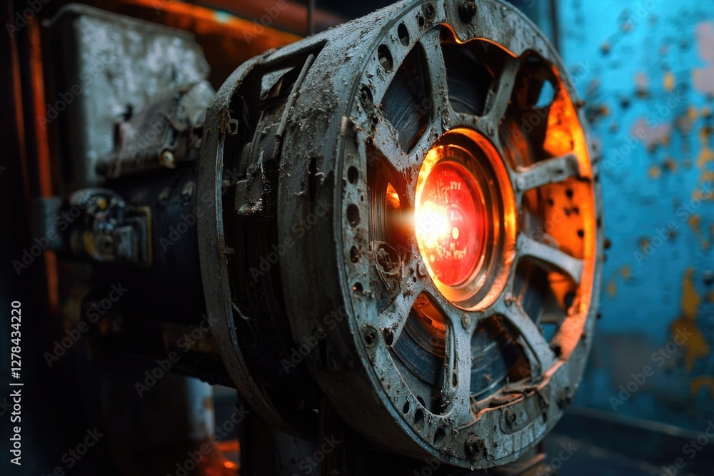 Aufkleber a close-up view of a metal object with a red light emitting from it