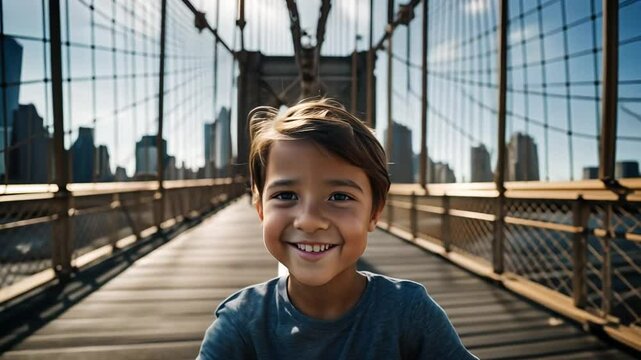 Kid on the Brooklyn Bridge.