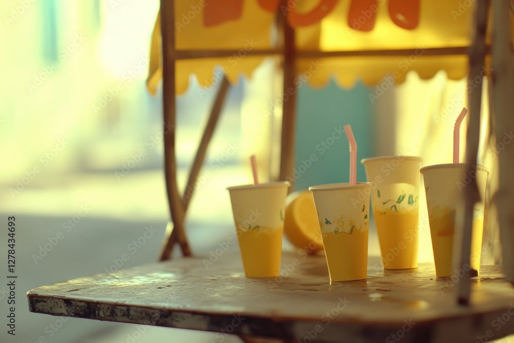 Poster a table set with cups filled with various drinks
