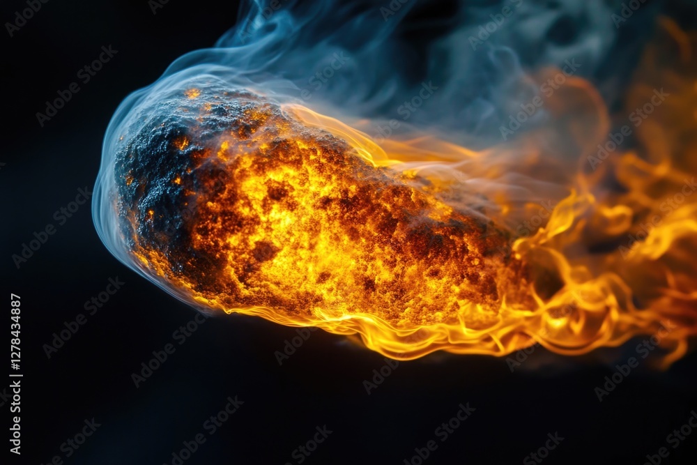 Poster a close-up view of a fiery ball on a dark background, ideal for use in sci-fi or action scenes