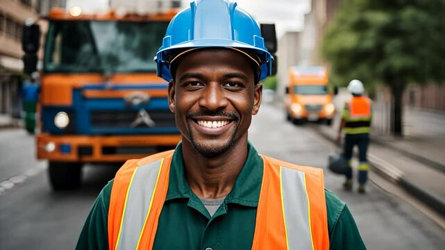 Garbage man in the city.